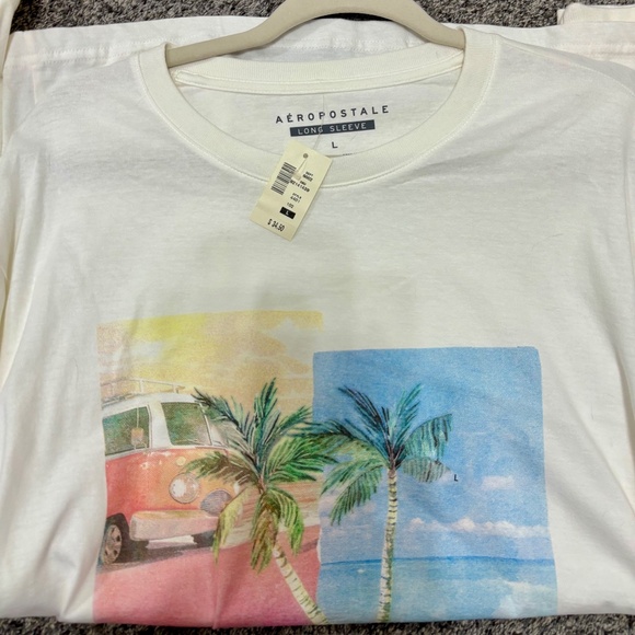 Men’s Aeropostale Men’s Long Sleeve Shirt  White Tropical Fever Palm Graph Sz L - Picture 4 of 4